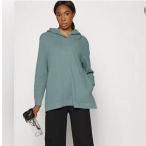 Athleta Coaster Luxe Waffle Hoodie Teal Blue Seafoam Oversized Pullover MT Tall
